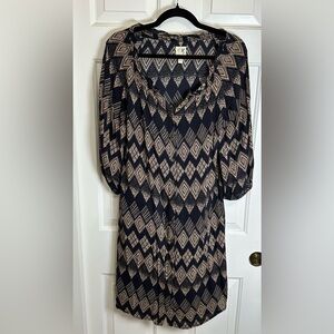 Geometric Long Sleeve Scoop Neck Dress